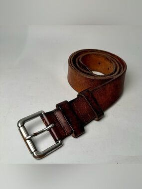 Vtg Y2K Polo Ralph Lauren Men’s Brown Leather Belt Silver Tone Buckle Sz 36 / 90